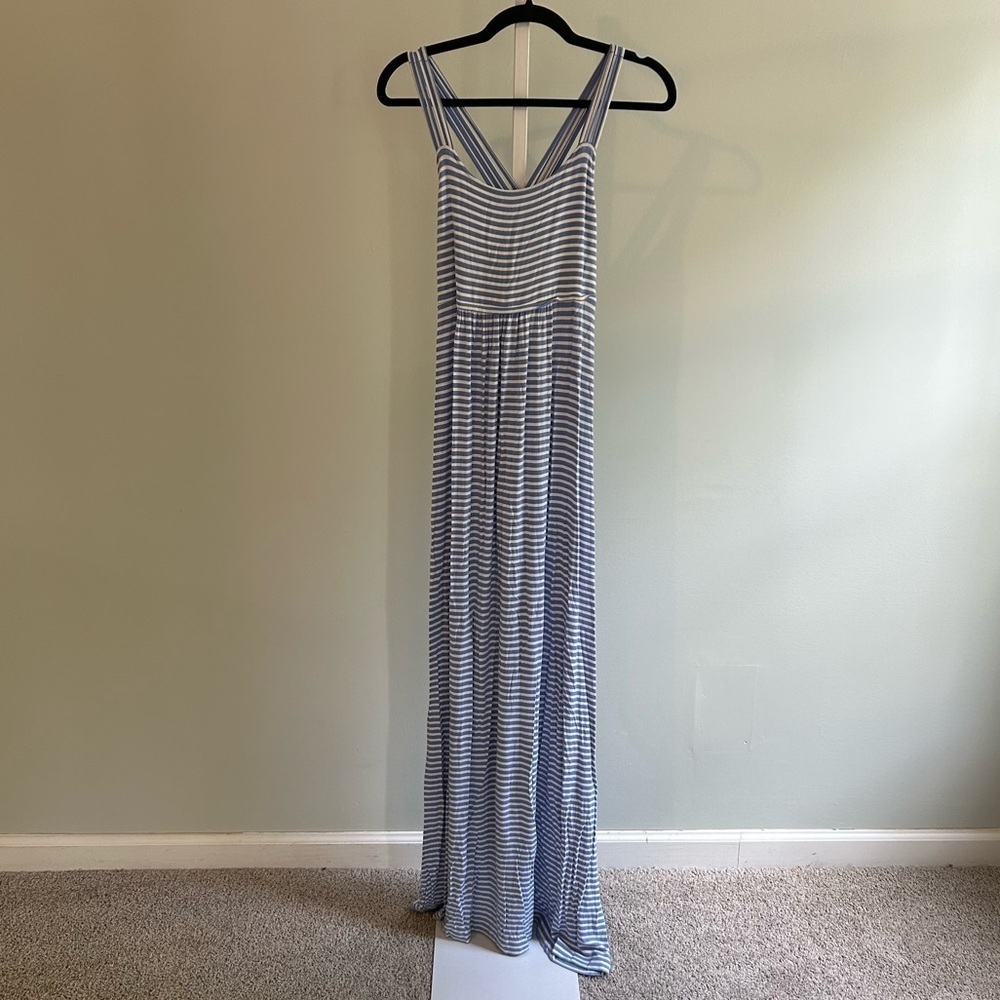 Blue White Striped Strappy Maxi Dress